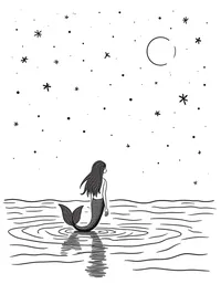 Mermaid watching meteor shower above the ocean