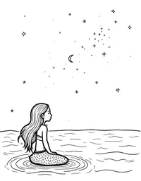 Mermaid watching meteor shower above the ocean