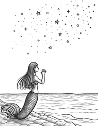 Mermaid watching meteor shower above the ocean