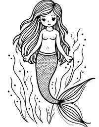 Mermaid weaving a seaweed tapestry coloring pages