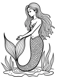 Mermaid weaving a seaweed tapestry