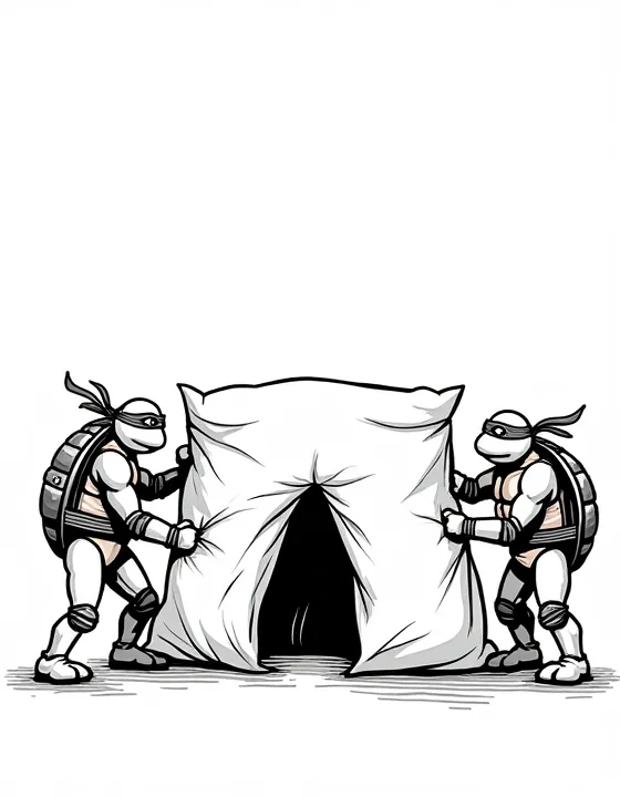 Ninja Turtles building a fort out of pillows