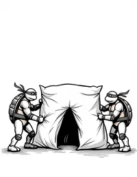 Ninja Turtles building a fort out of pillows coloring pages