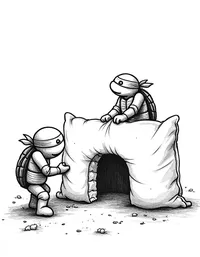 Ninja Turtles building a fort out of pillows