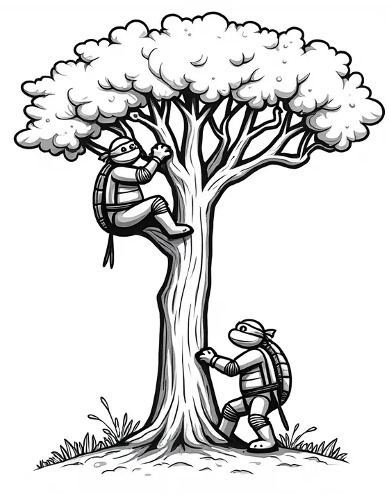 Ninja Turtles climbing trees