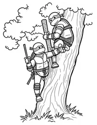 Ninja Turtles climbing trees