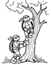 Ninja Turtles climbing trees