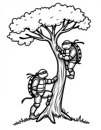 Ninja Turtles climbing trees