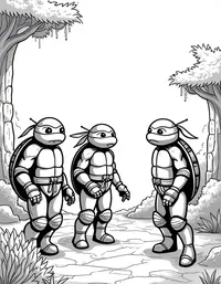 Ninja Turtles exploring an ancient temple