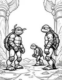 Ninja Turtles exploring an ancient temple