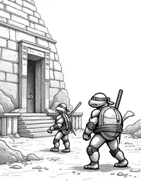 Ninja Turtles exploring an ancient temple