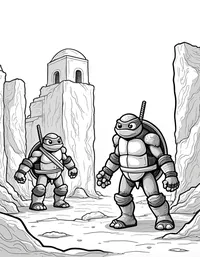 Ninja Turtles exploring an ancient temple