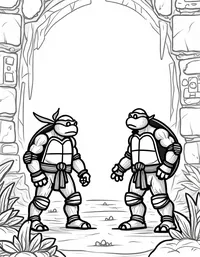 Ninja Turtles exploring an ancient temple