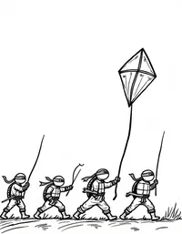 Ninja Turtles flying kites in the sky