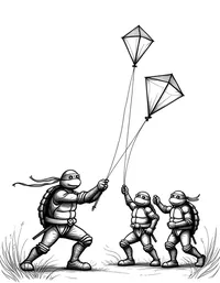 Ninja Turtles flying kites in the sky