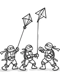 Ninja Turtles flying kites in the sky