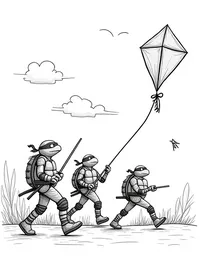 Ninja Turtles flying kites in the sky