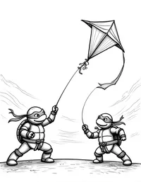 Ninja Turtles flying kites in the sky