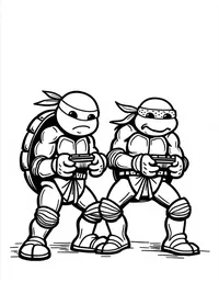 Ninja Turtles playing video games coloring pages