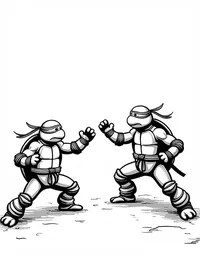 Ninja Turtles practicing kung fu in a dojo