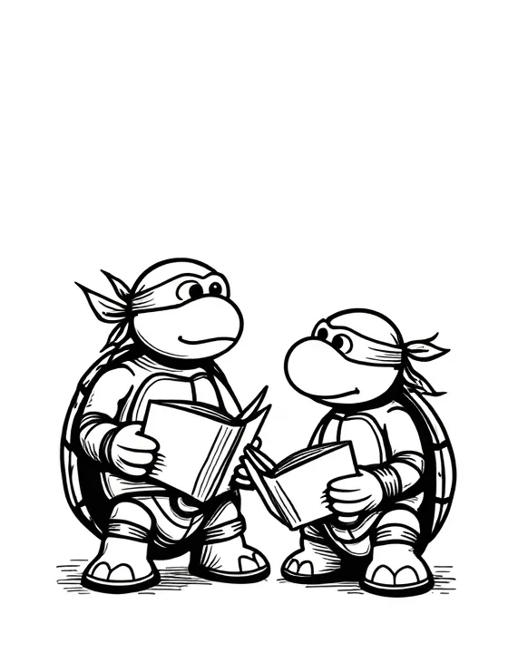 Ninja Turtles reading comic books