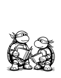 Ninja Turtles reading comic books coloring pages