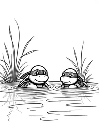 Ninja Turtles swimming in a lake coloring pages