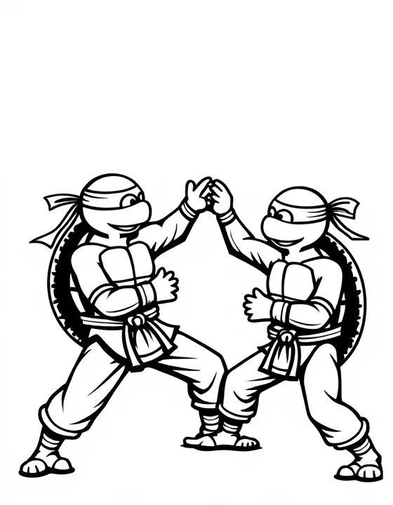 Ninja Turtles teaching kids karate moves