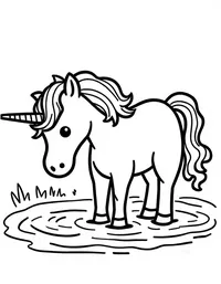 Unicorn drinking from a crystal-clear stream