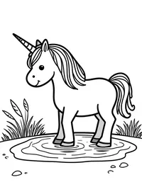 Unicorn drinking from a crystal-clear stream