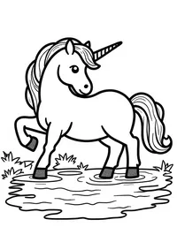 Unicorn drinking from a crystal-clear stream