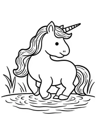 Unicorn drinking from a crystal-clear stream