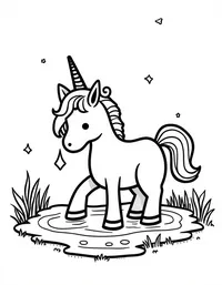 Unicorn drinking from a crystal-clear stream