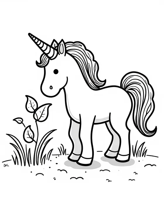 Unicorn drinks from a dew-covered leaf