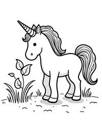 Unicorn drinks from a dew-covered leaf coloring pages