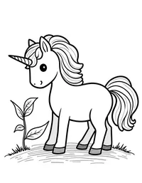 Unicorn drinks from a dew-covered leaf