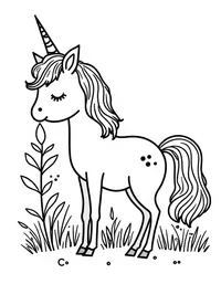 Unicorn drinks from a dew-covered leaf