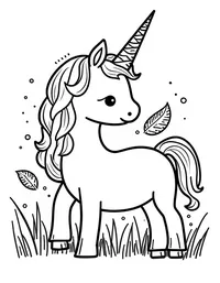 Unicorn drinks from a dew-covered leaf