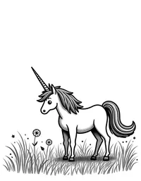 Unicorn explores a sun-drenched meadow coloring pages