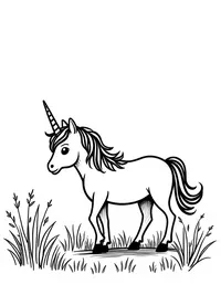 Unicorn explores a sun-drenched meadow