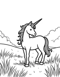 Unicorn explores a sun-drenched meadow