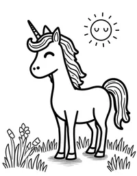 Unicorn explores a sun-drenched meadow