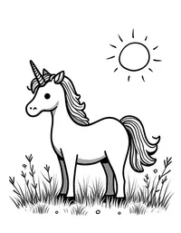 Unicorn explores a sun-drenched meadow