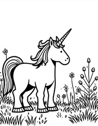 Unicorn explores an enchanted garden