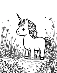 Unicorn explores an enchanted garden