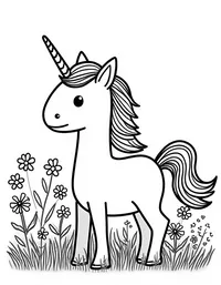 Unicorn frolics in a field of wildflowers coloring pages