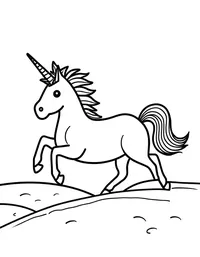 Unicorn gallops over rolling hills