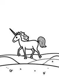 Unicorn gallops over rolling hills