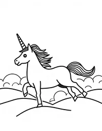 Unicorn gallops over rolling hills