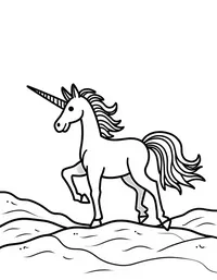 Unicorn gallops over rolling hills